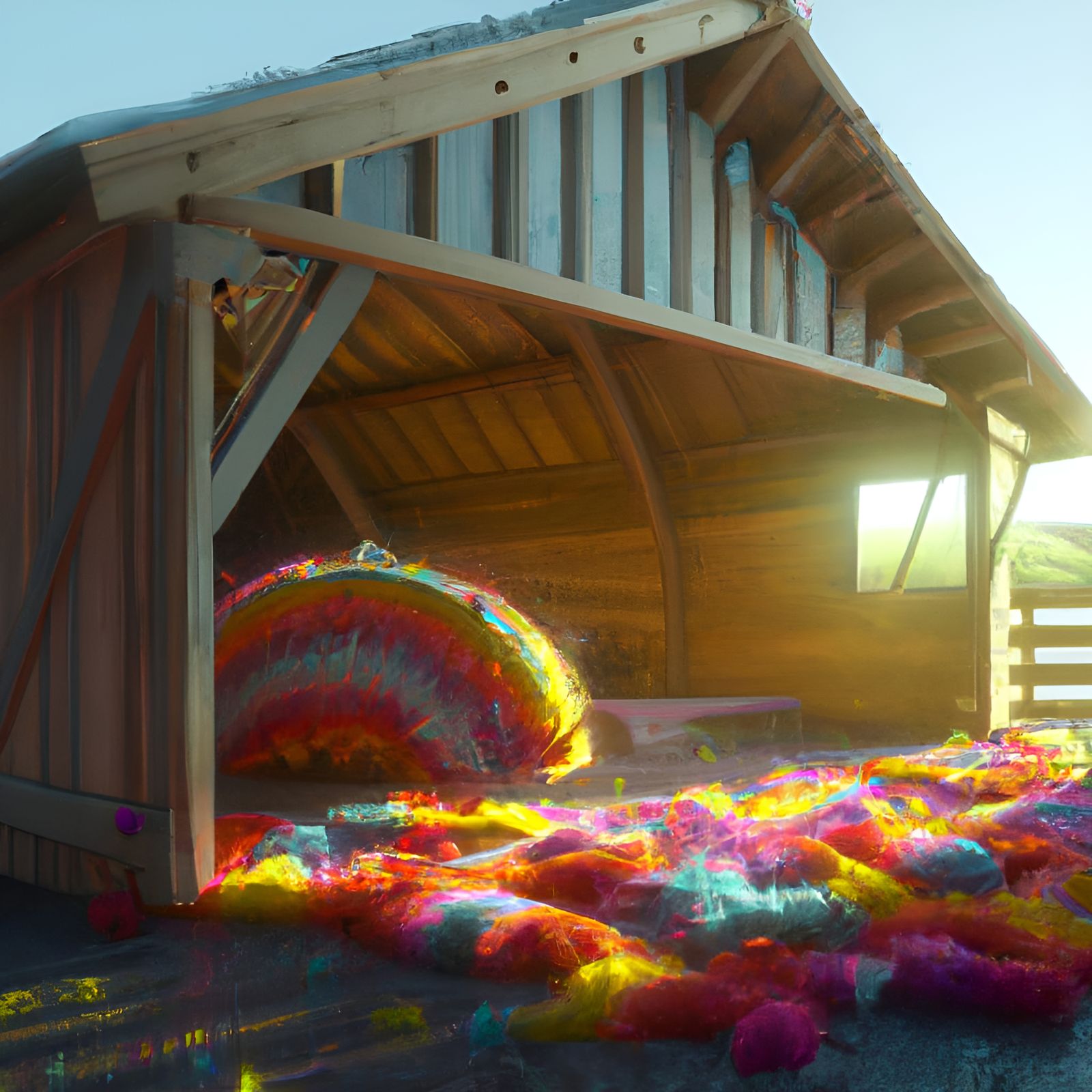Colorful Yarn Barn in Sunny CGI Landscape