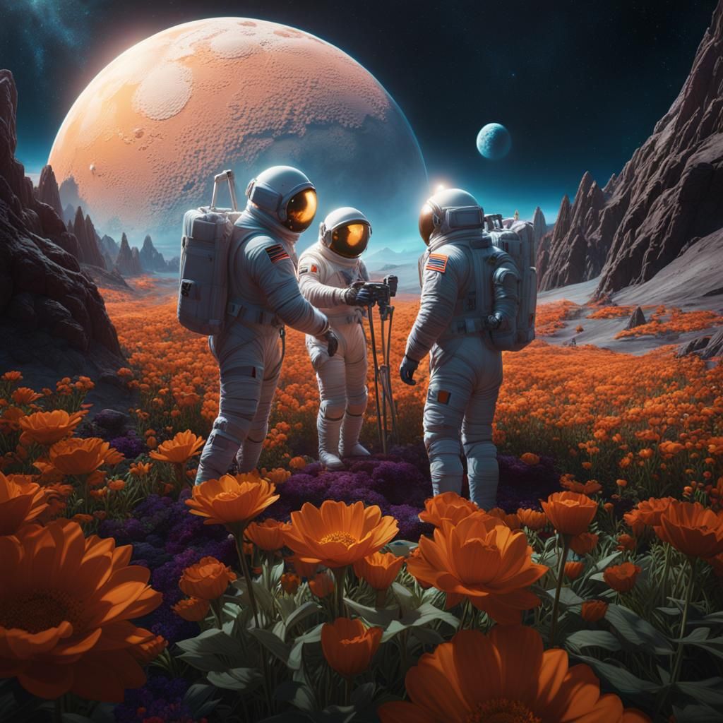 Astronaut Gardeners Tend Lunar Flowers: Matte Painting