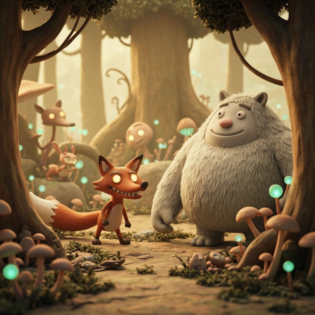 Whimsical Claymation Forest Scene in Vintage Animation Style