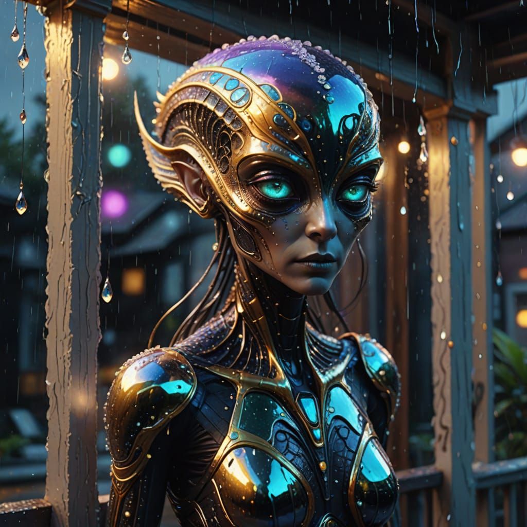 Alien Beauty with Neon Eyes in Surreal Style