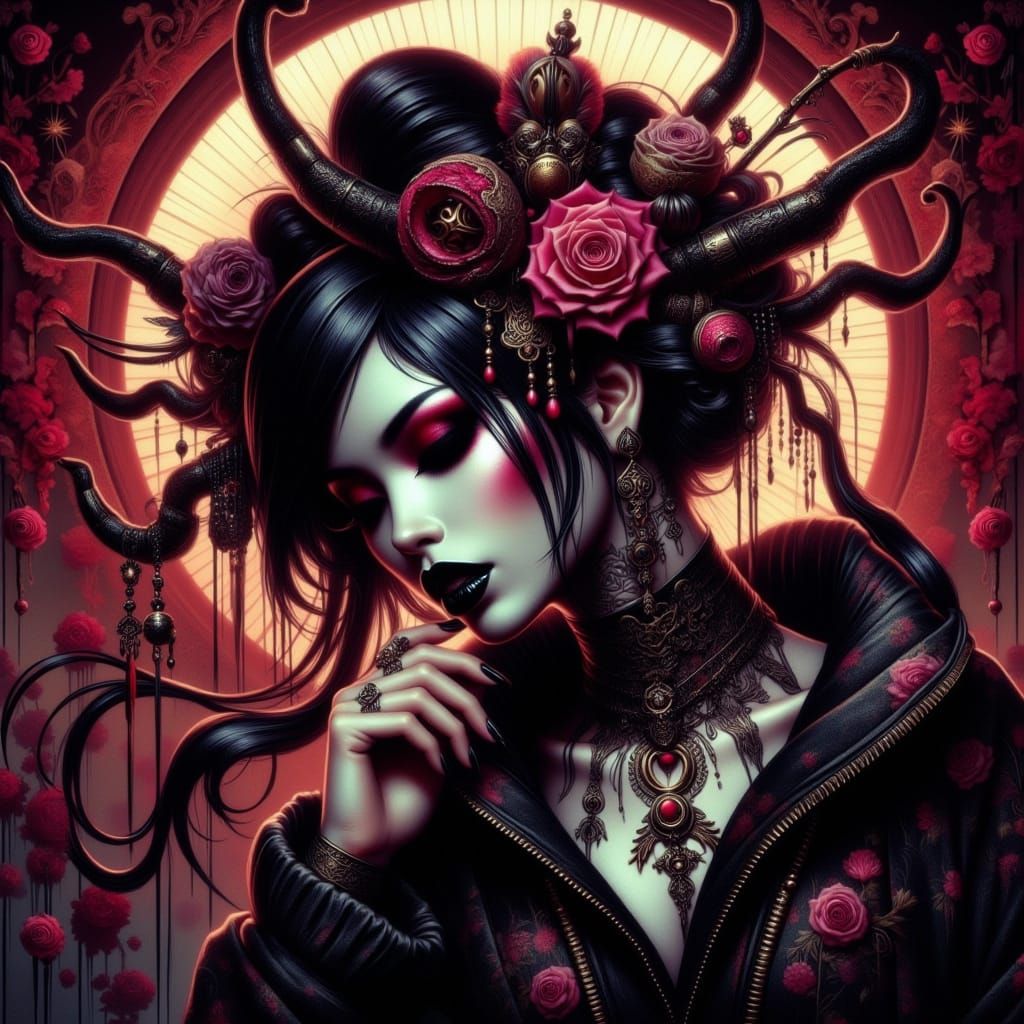 Haunting Gothic Geisha in Desperate Pain