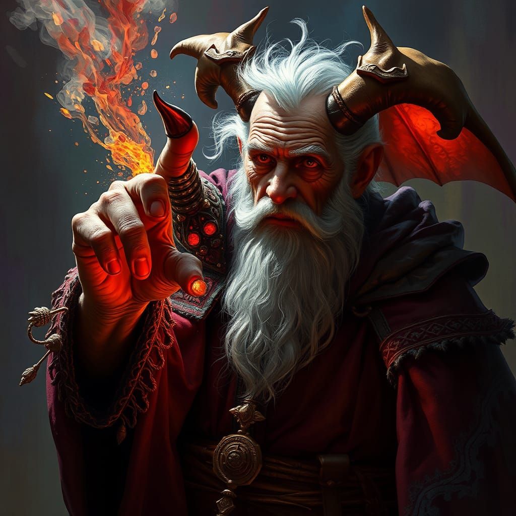 Old Alchemist Summons a Demon: Hyperrealistic Concept Art