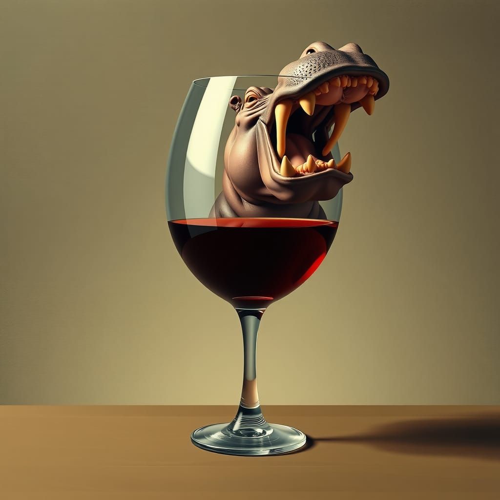 Monstrous Hippo Trapped in a Wine Glass