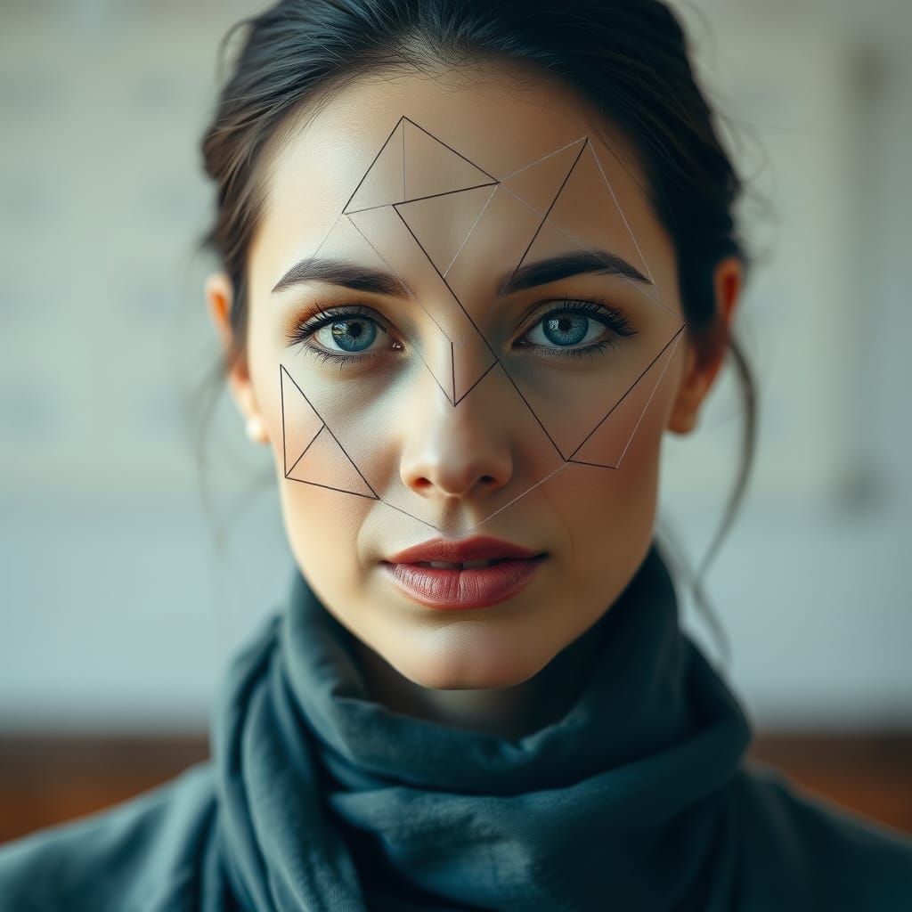 Geometric Woman Teacher Face in Cinematic Photograph