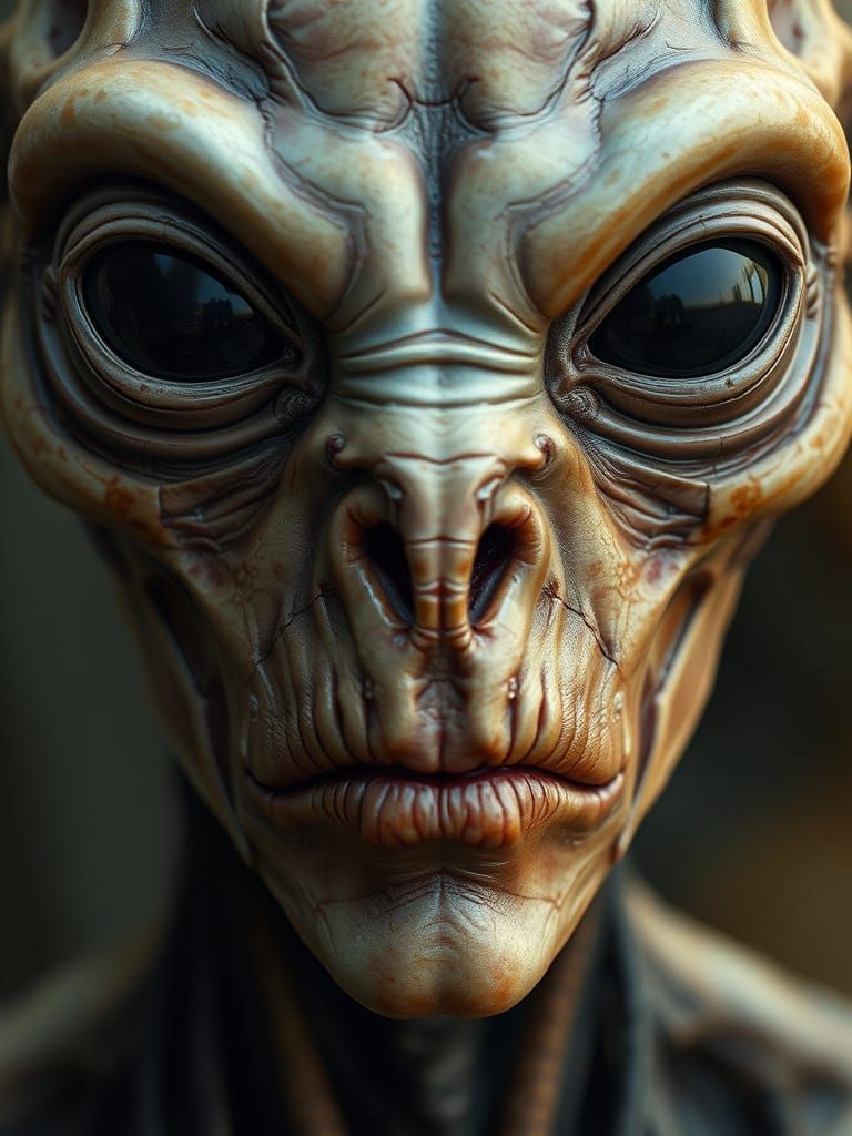 Hyperrealistic Alien Portrait with Biomechanical Features