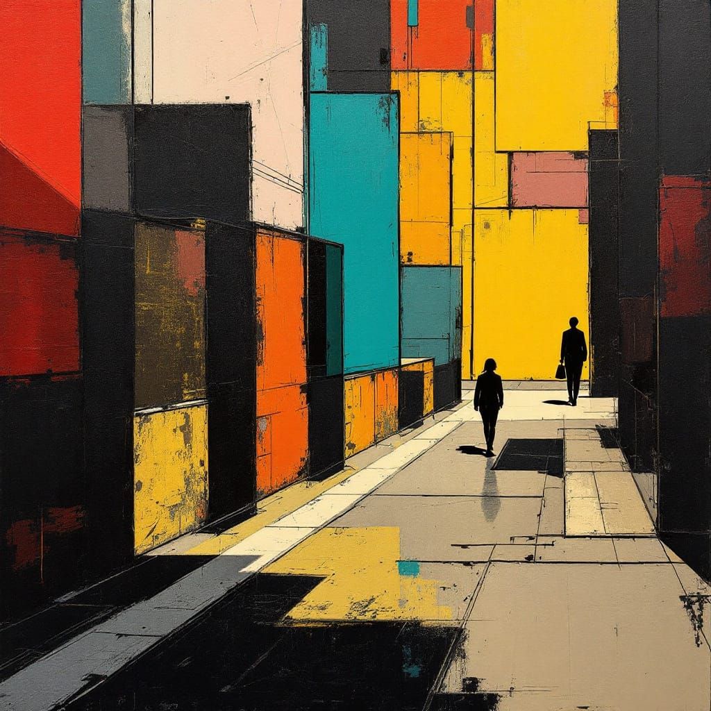 Urban Geometry in Vibrant Color with Bold Black Lines