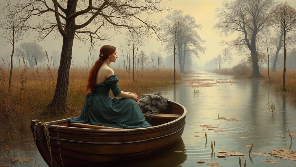 Medieval Woman in a Photorealistic Boat Scene