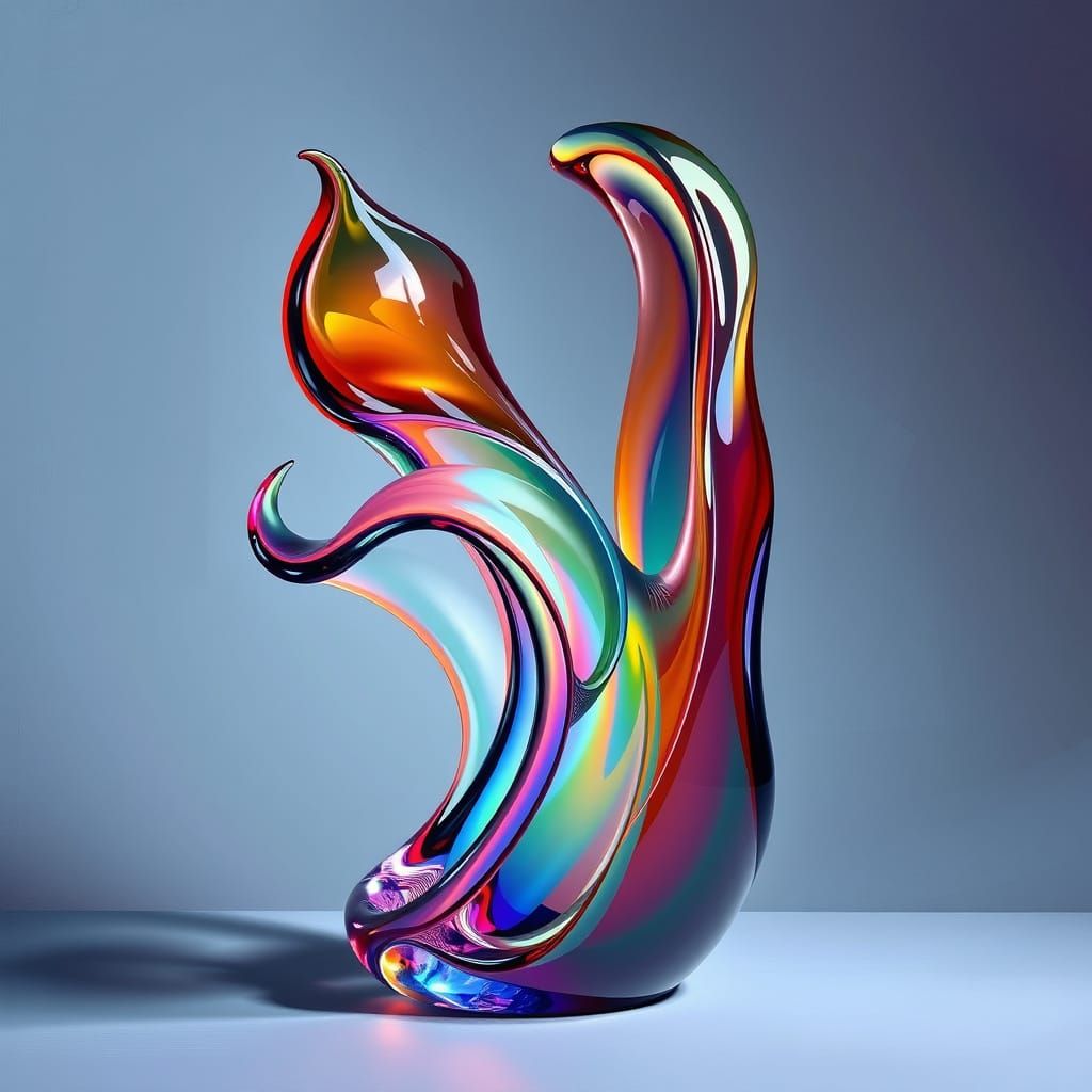 Vibrant Dichroic Glass Sculpture in Surrealist Style