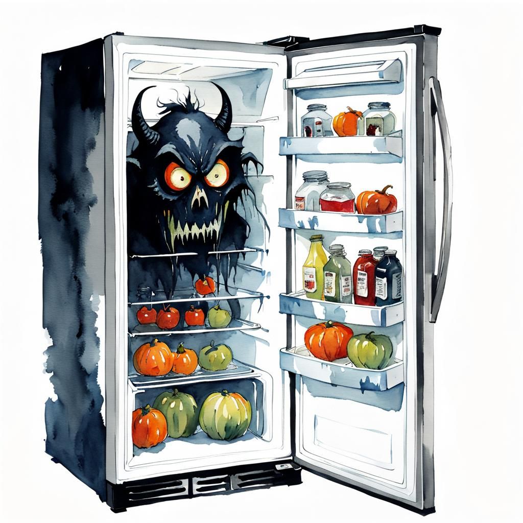 Creepy Horror Refrigerator with Demon Eyes