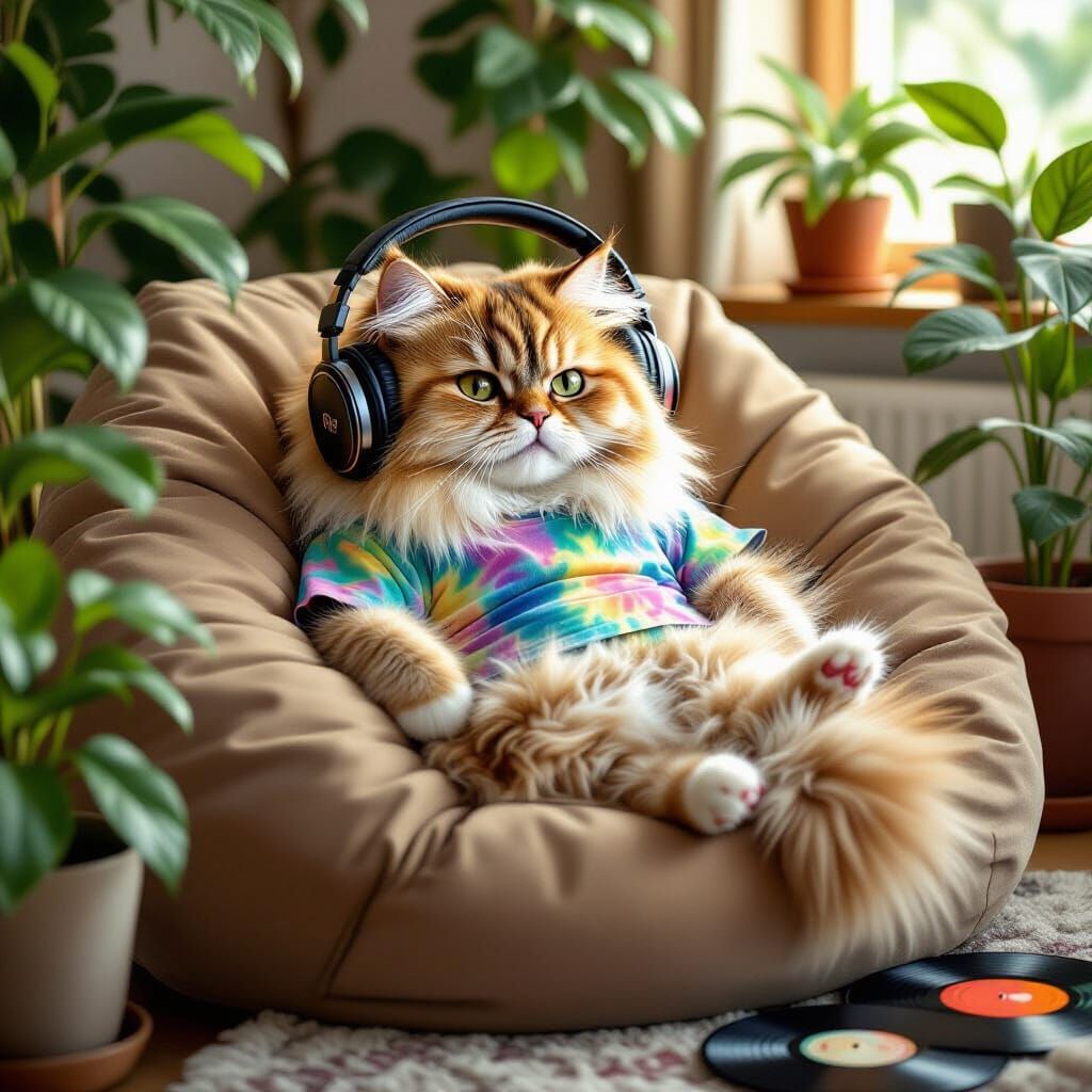 Persian Cat Lounging in Cozy Digital Painting