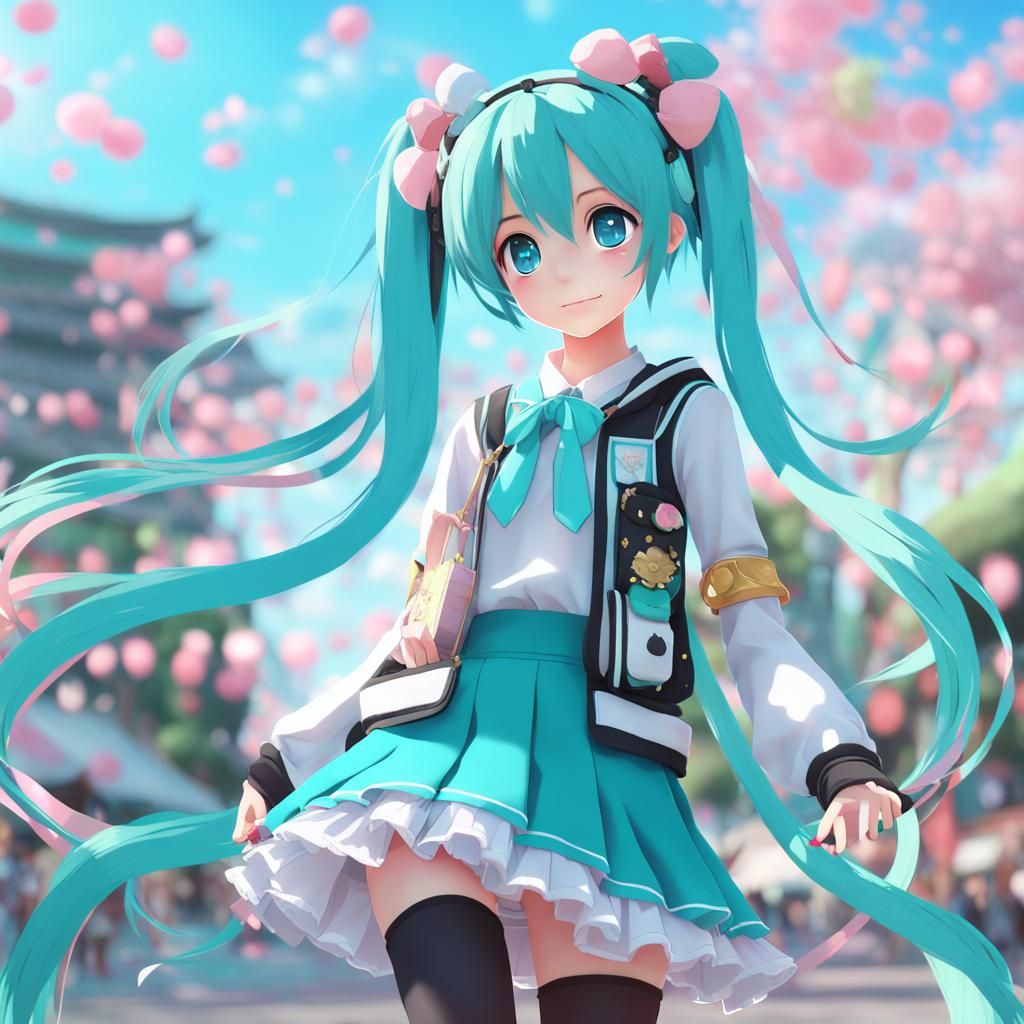Hatsune Miku in Cute Kawaii Clothes: 3D Anime Art