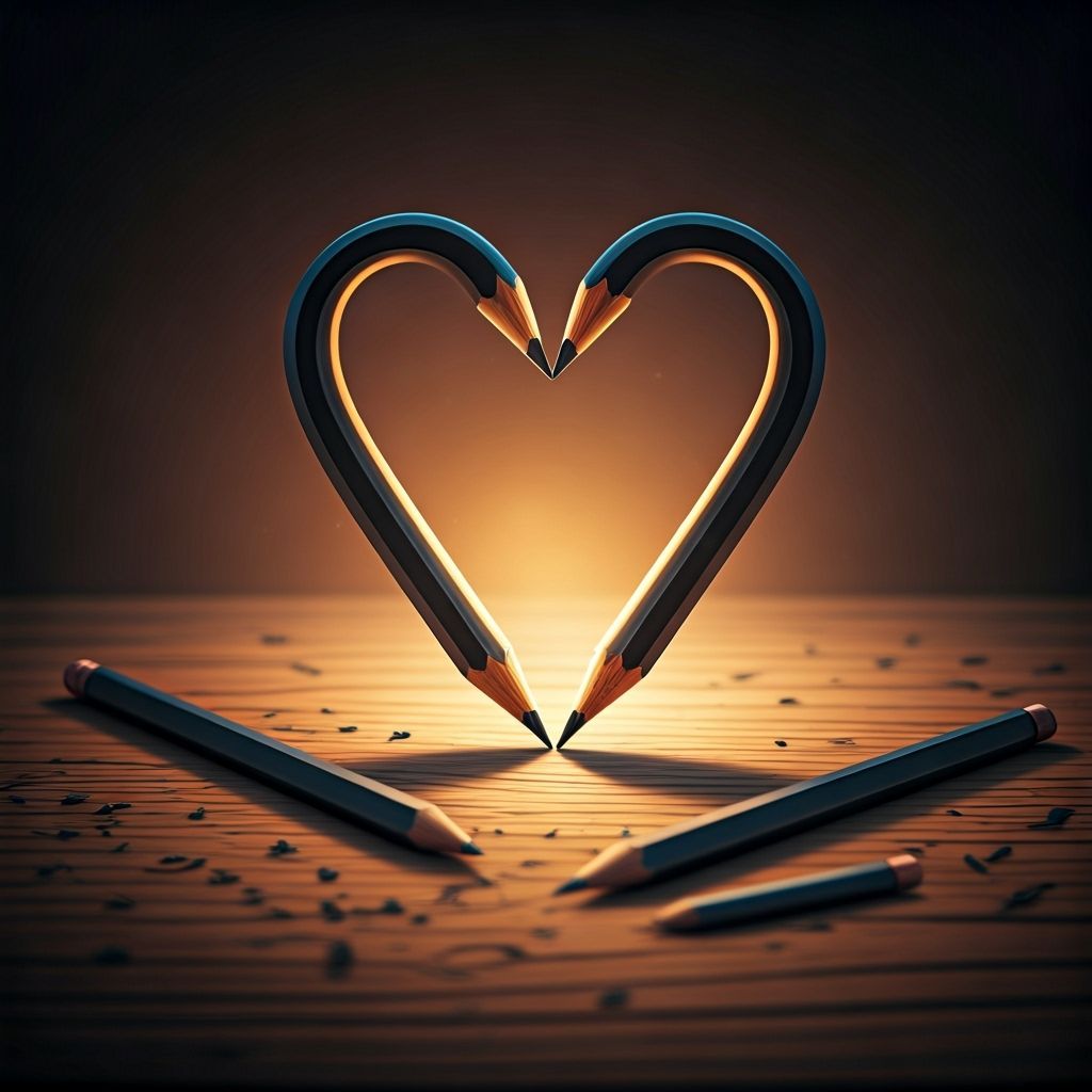 Two Pencils Form Heart Shape with Baby Pencils