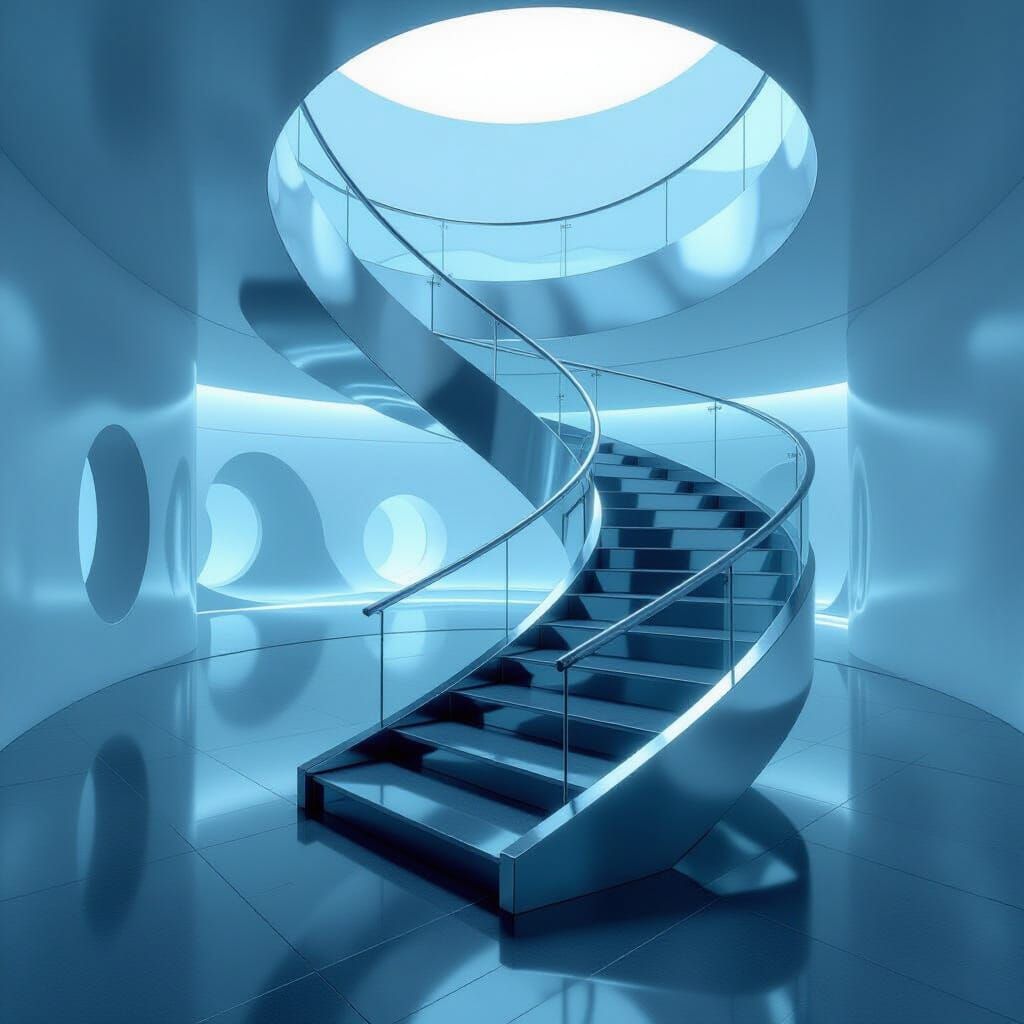 Endless Chrome Staircase Inspired by Escher and Mead