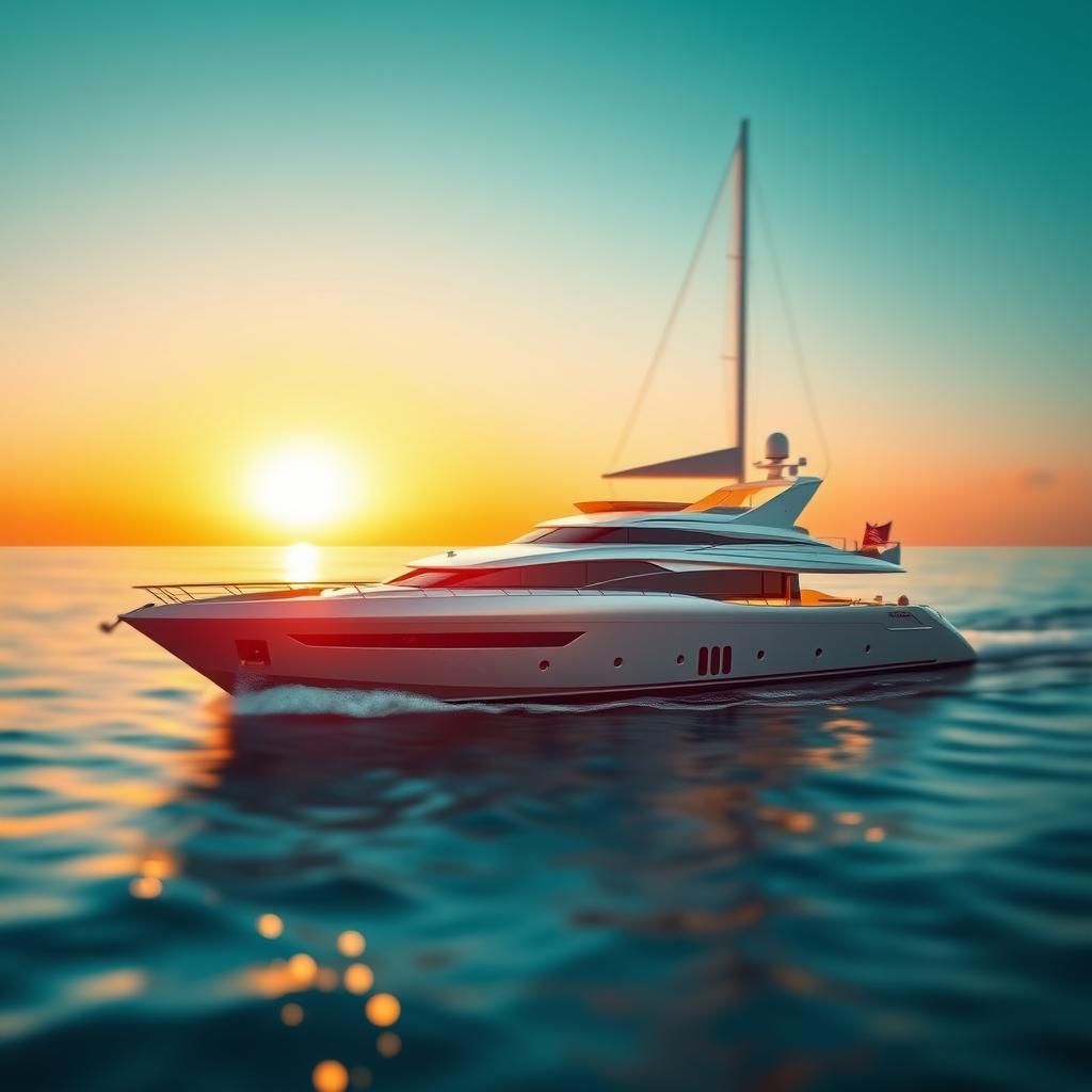 Luxury Yacht at Sunset in Acrylic Art Style