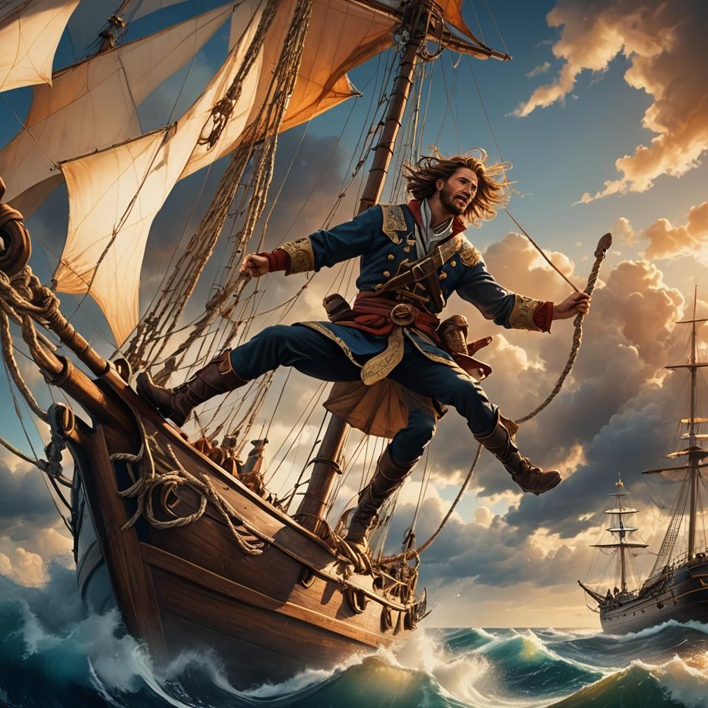 Scandinavian Warrior on Ship in Fantasy Style