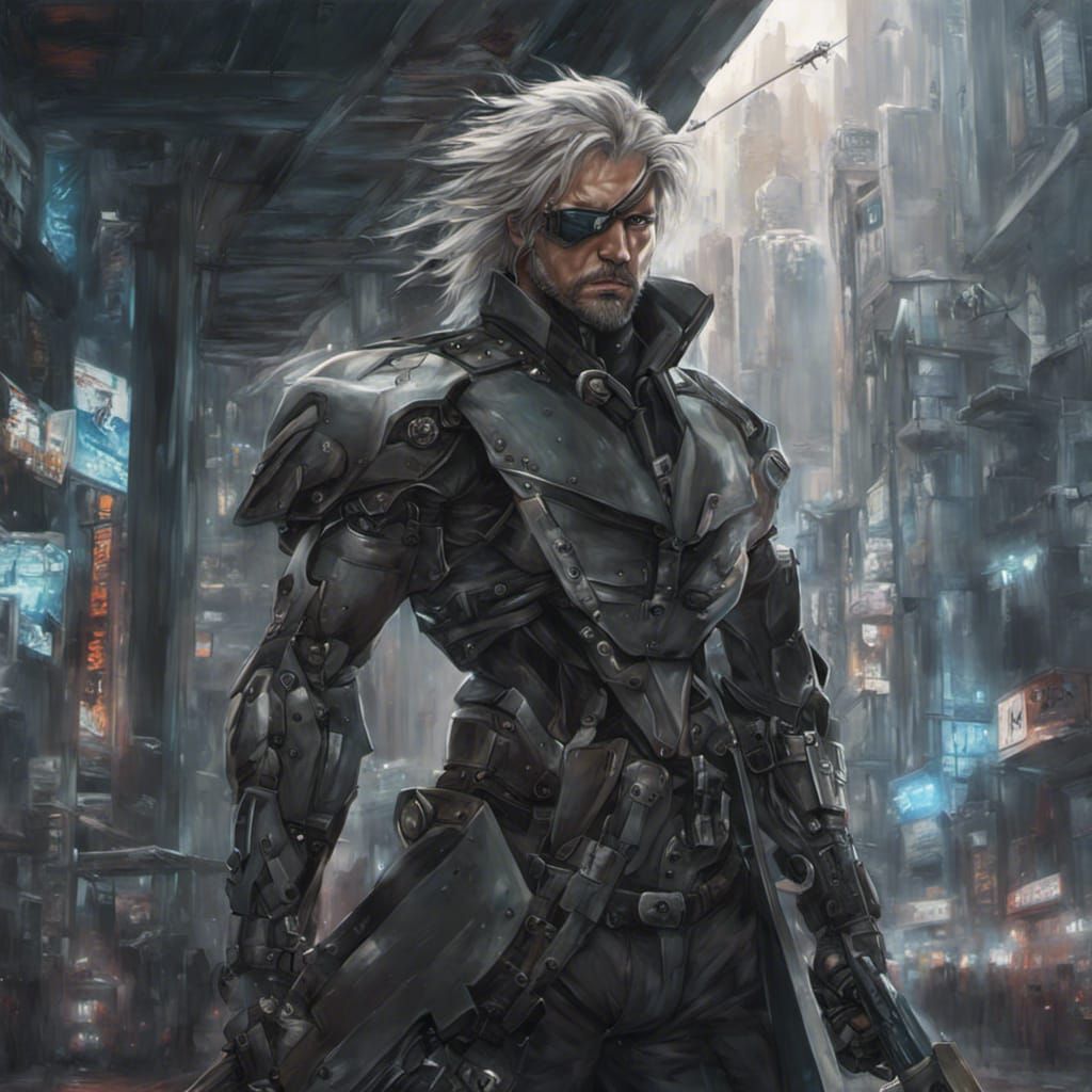 Raiden in Cyberpunk Environment with Sword