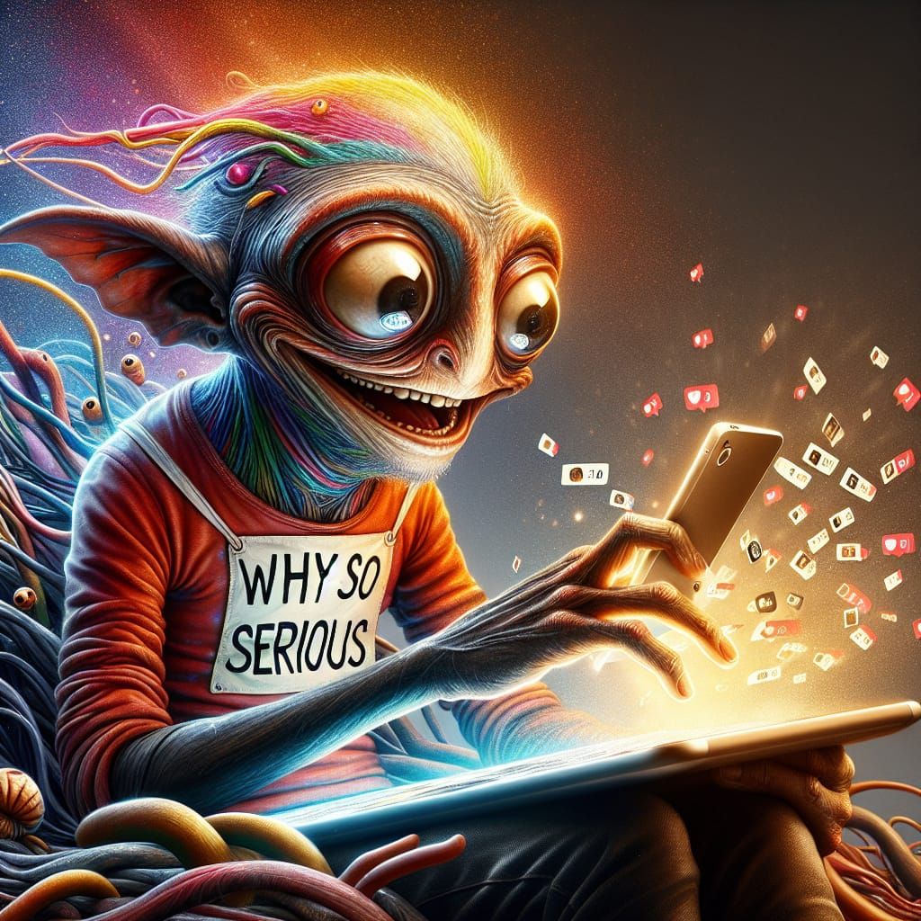 Gollum Smiles While Scrolling on His iPad