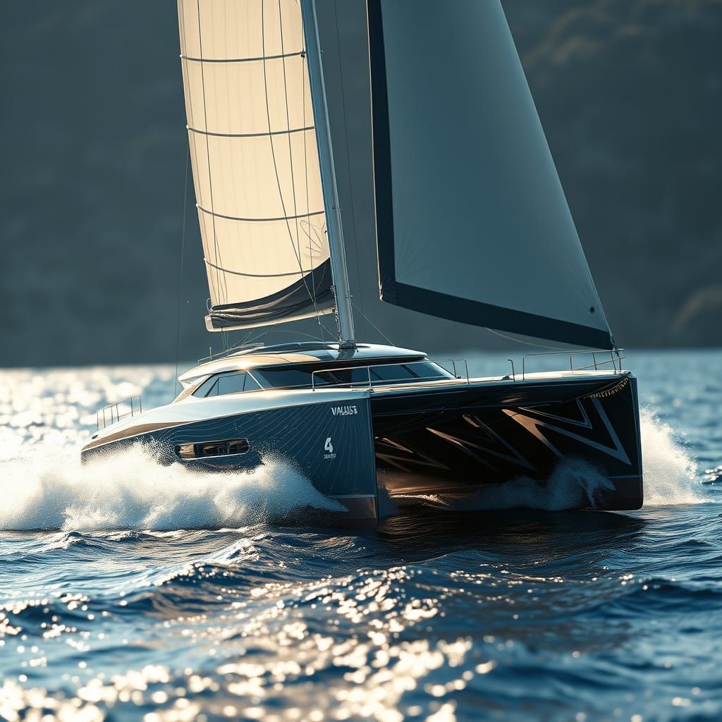 Catamaran Sailing the Mediterranean in Hyperrealism
