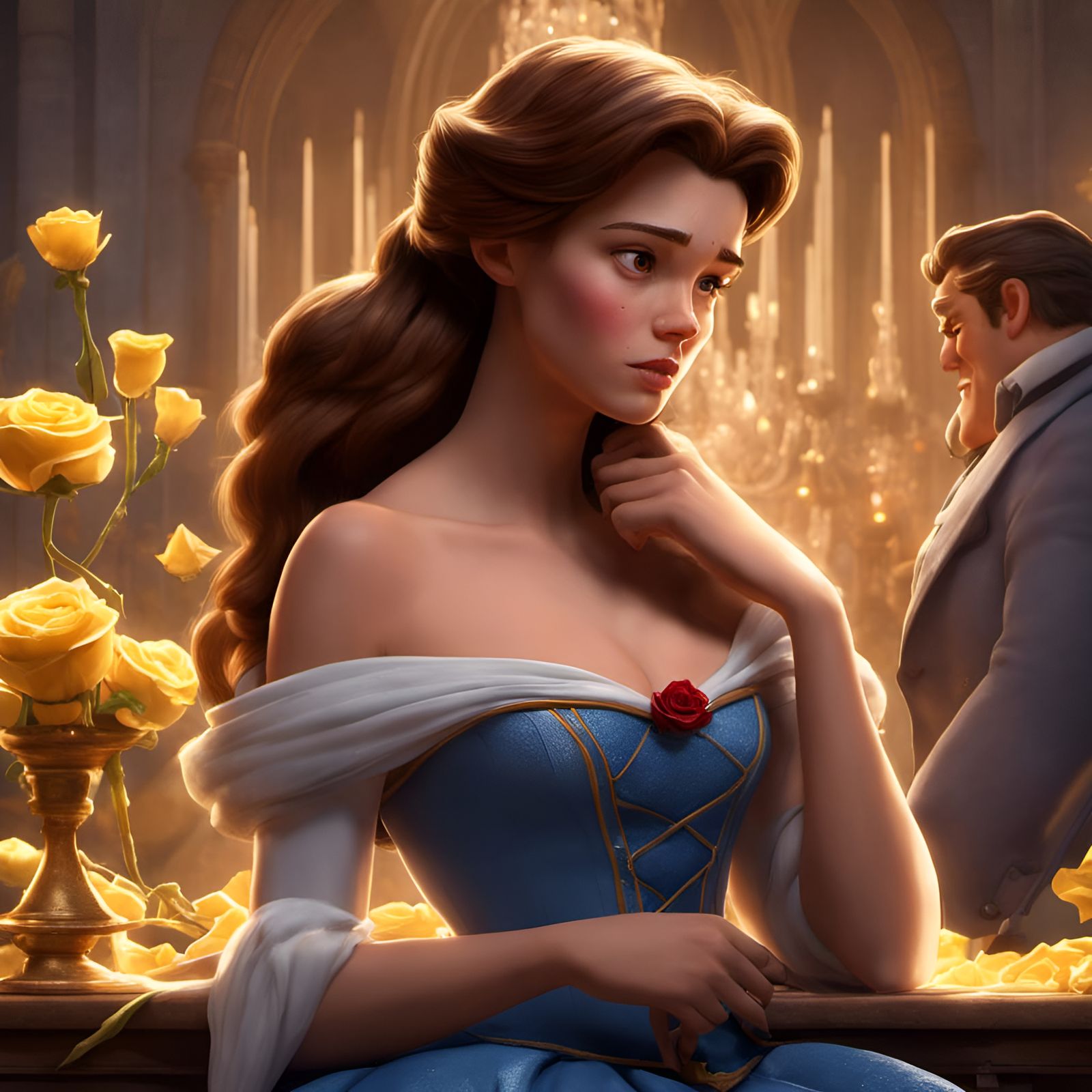 Sad Princess Belle: 3D Digital Art