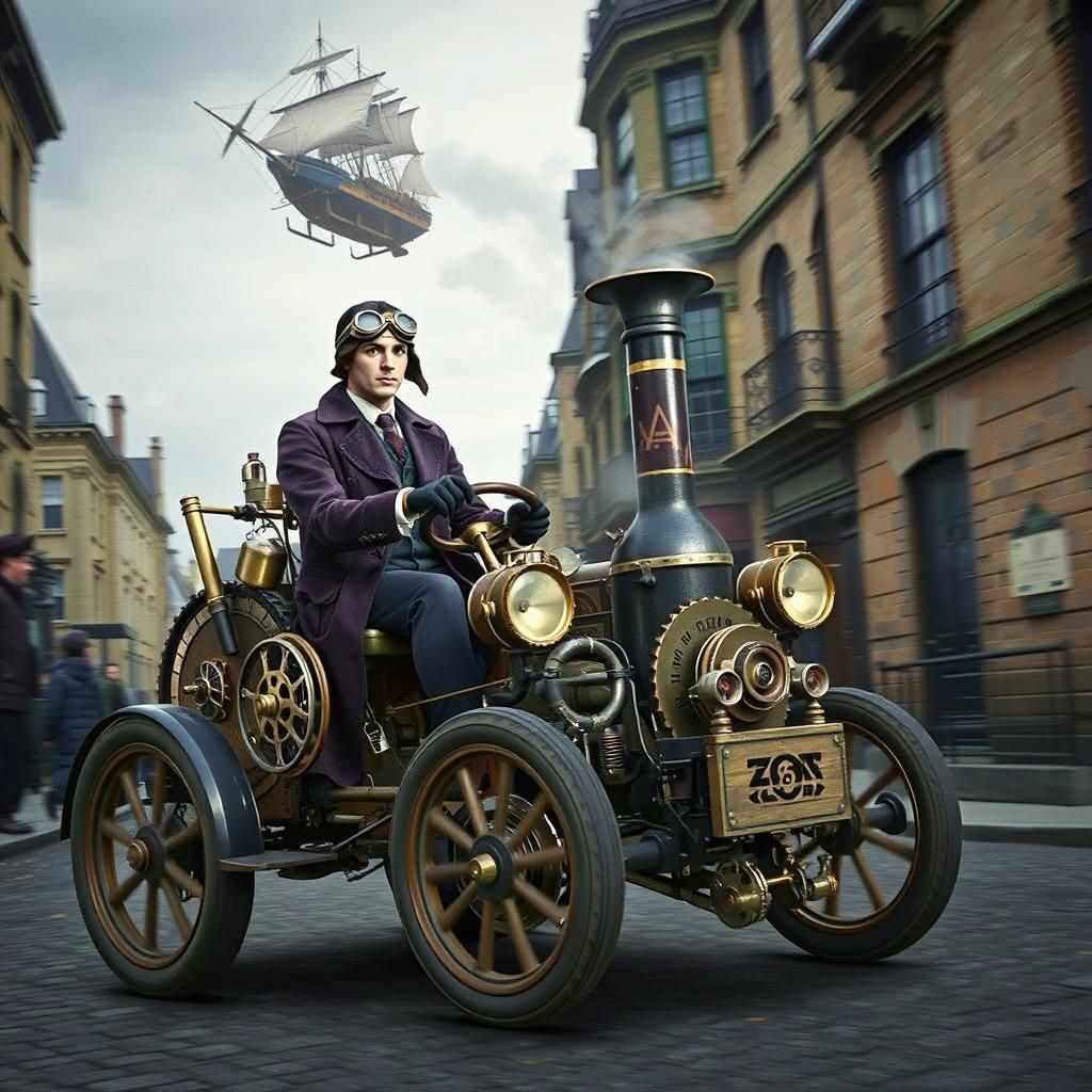Steampunk Inventor Drives Automobile Through Victorian Stree...