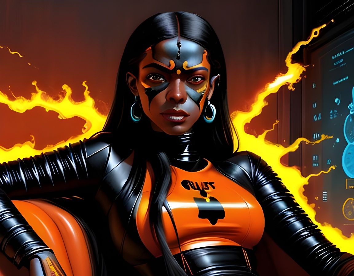 Fiery Sci-Fi Character in Pulp Fantasy Style