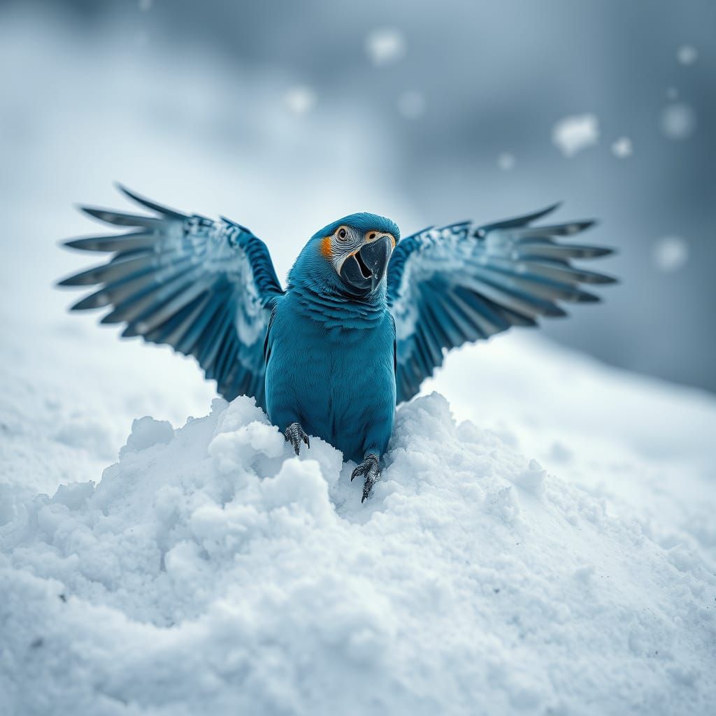 Parrot Emerges from Snowy Burial in Hyperrealistic Splendor