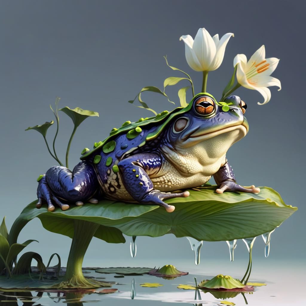 Necromantic Toad on Lily Pad in Dark Fantasy