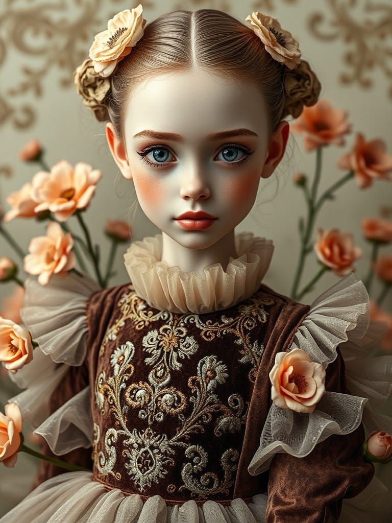 Ethereal Beauty in Velvet Robes with Celestial Blooms