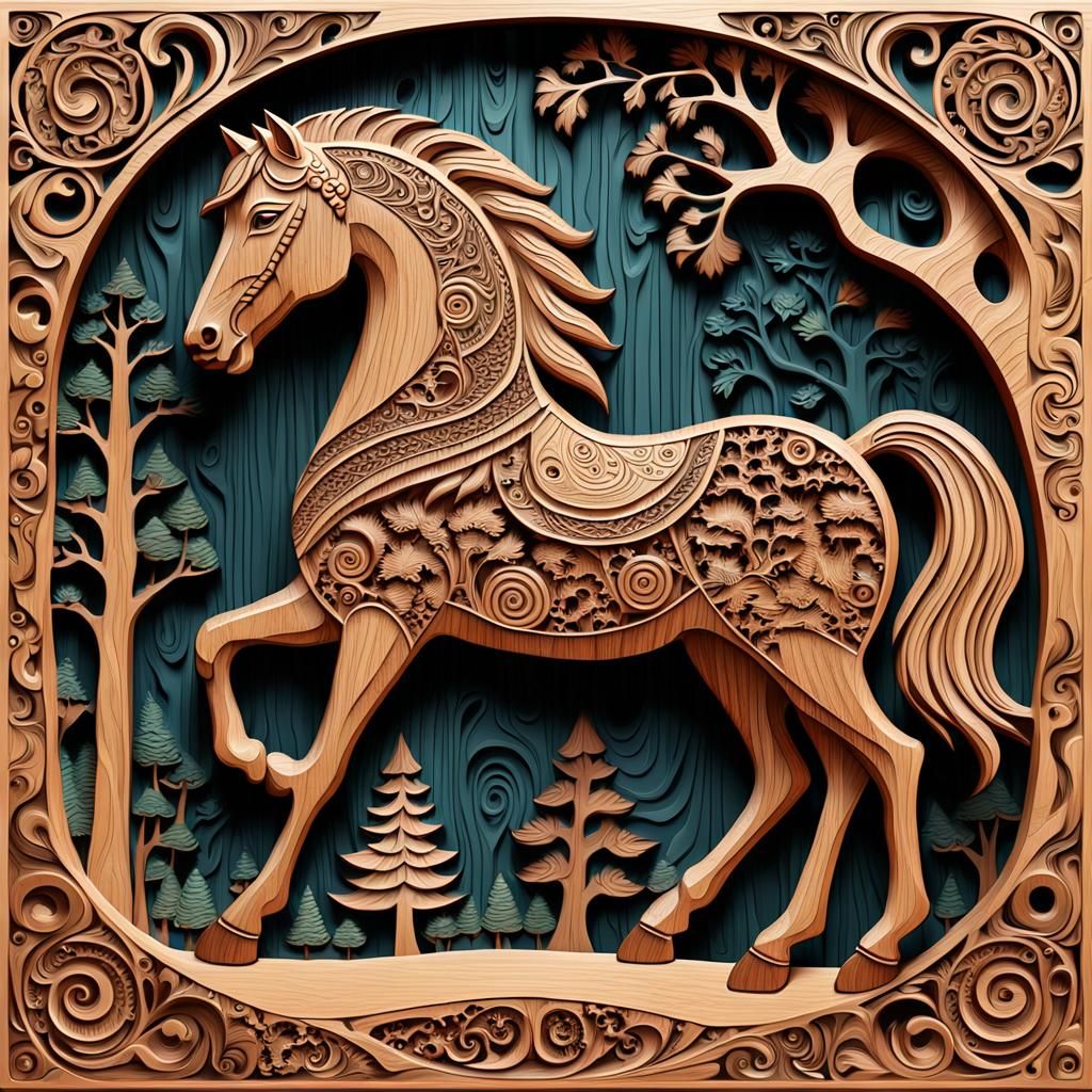 Detailed Digital Carving of a Wooden Horse