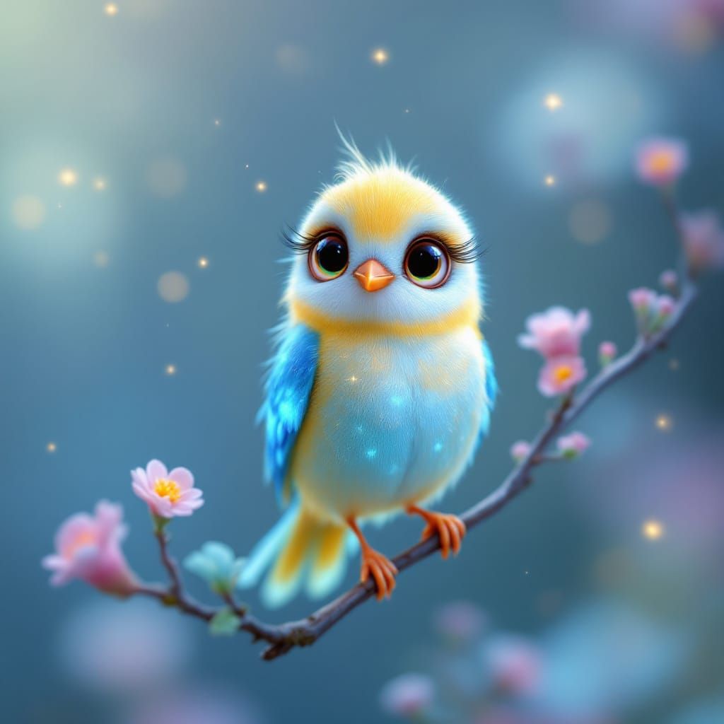 Pastel Bird with Iridescent Plumage in Digital Art Style