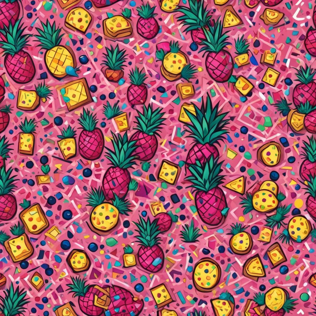 Cubist Pink Pineapple Pie in Art Deco Style