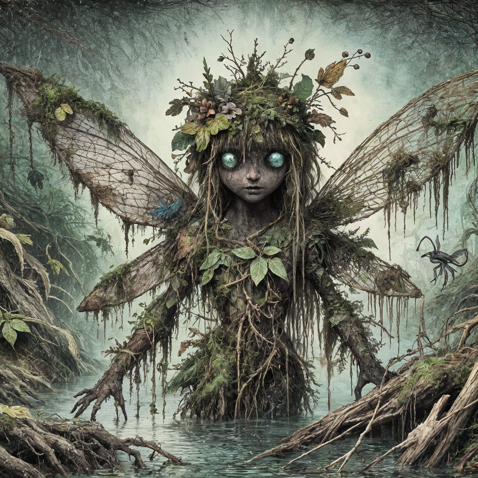 Ethereal Swamp Fairy in Japanese Folklore Style