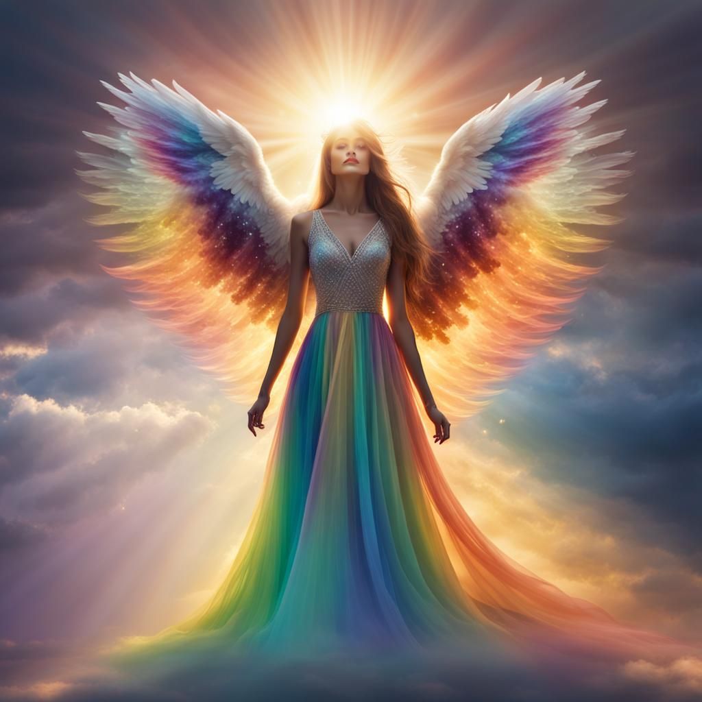 Rainbow Angel Silhouette in Divine Light