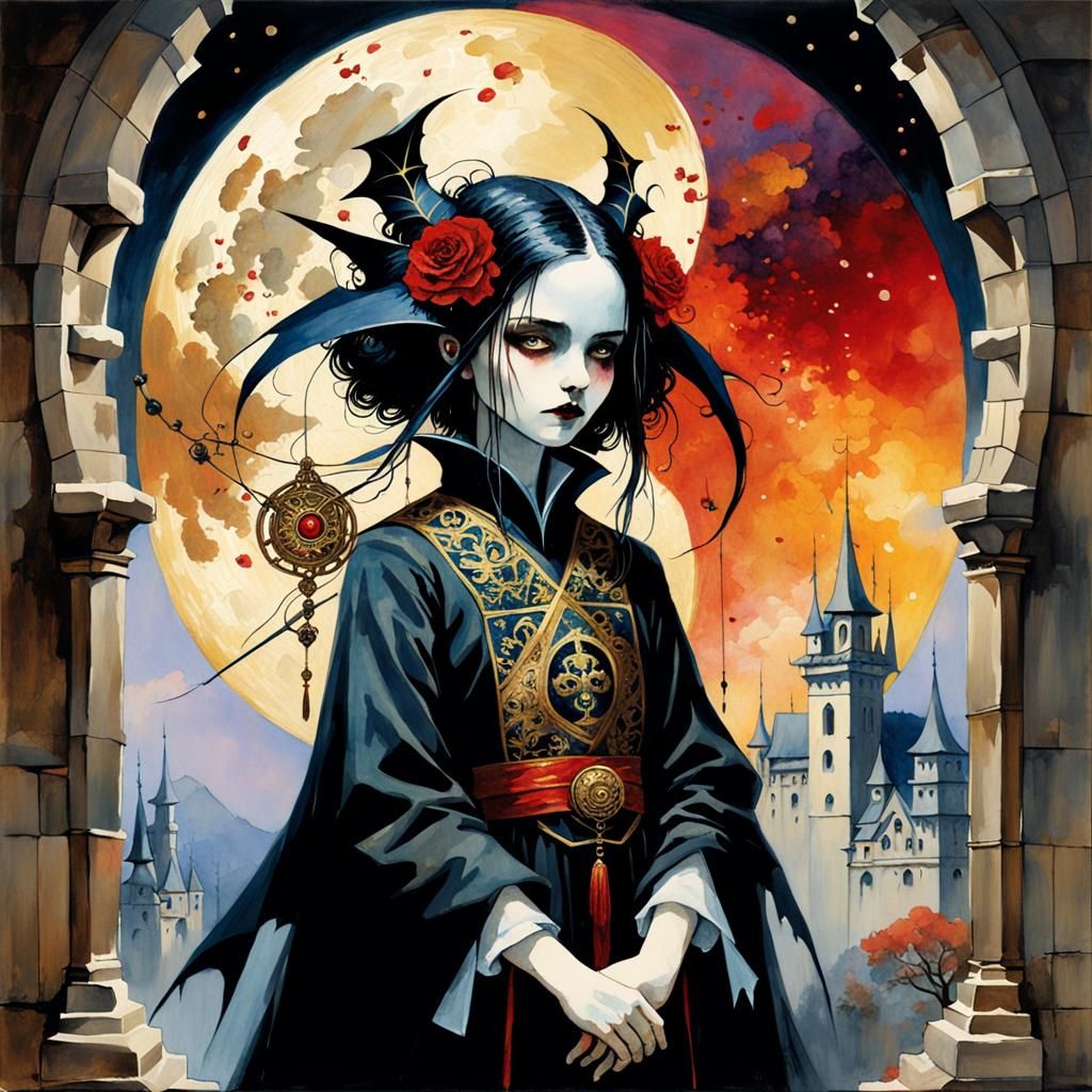 Gothic Portrait in Romantic and Glitchcore Styles