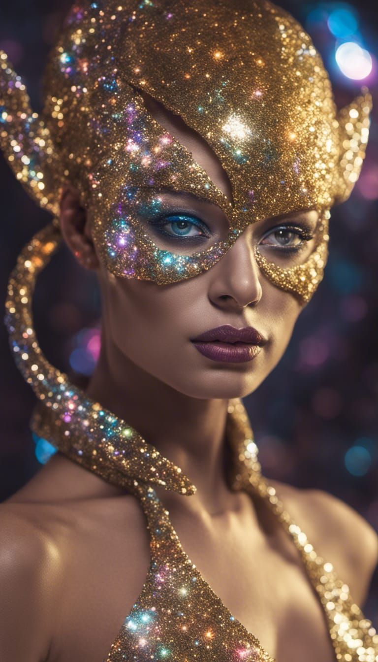 Alien Supermodel in Glitter Formalwear: Neon Black Light