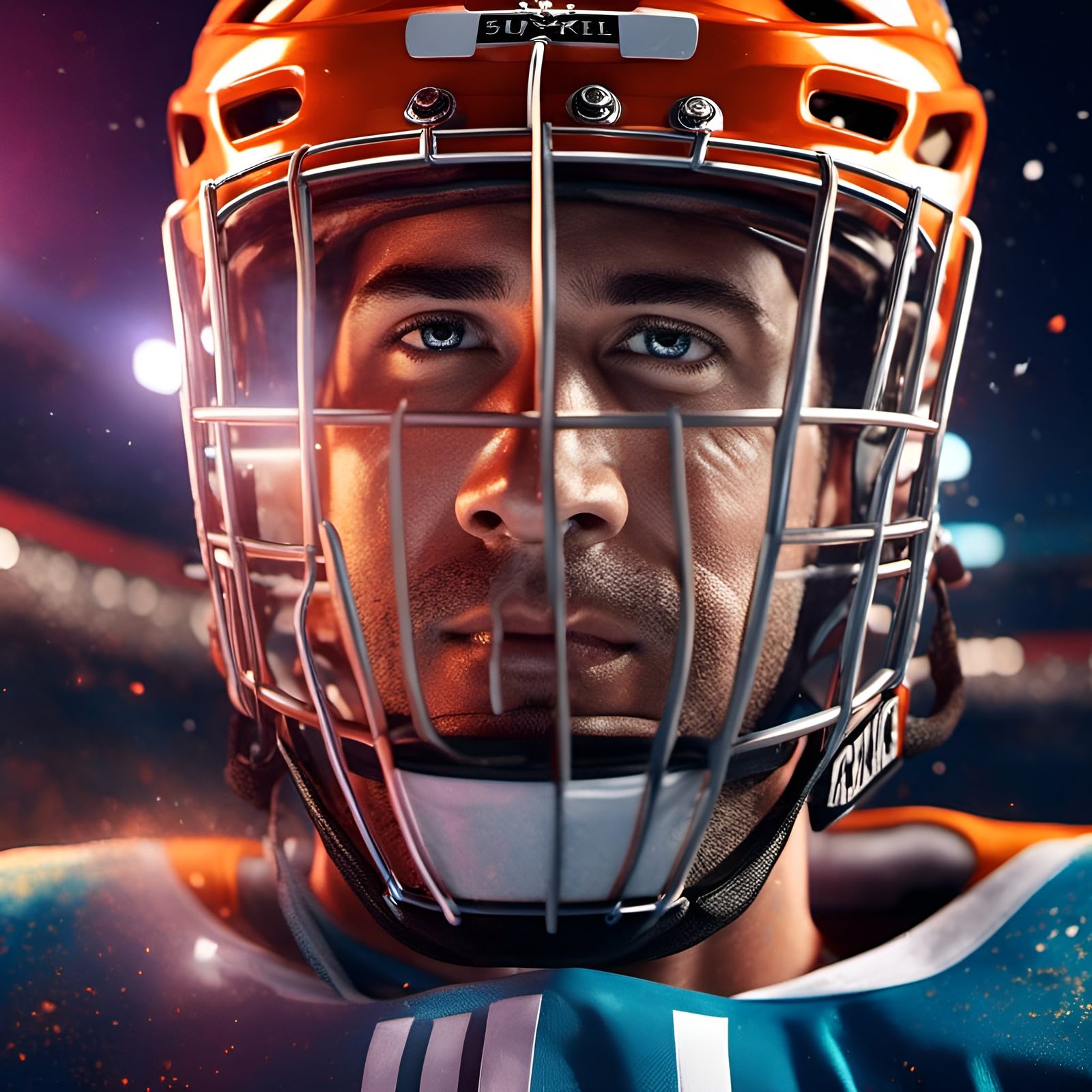 Cosmic Hockey Player: Photorealistic Close-Up Portrait