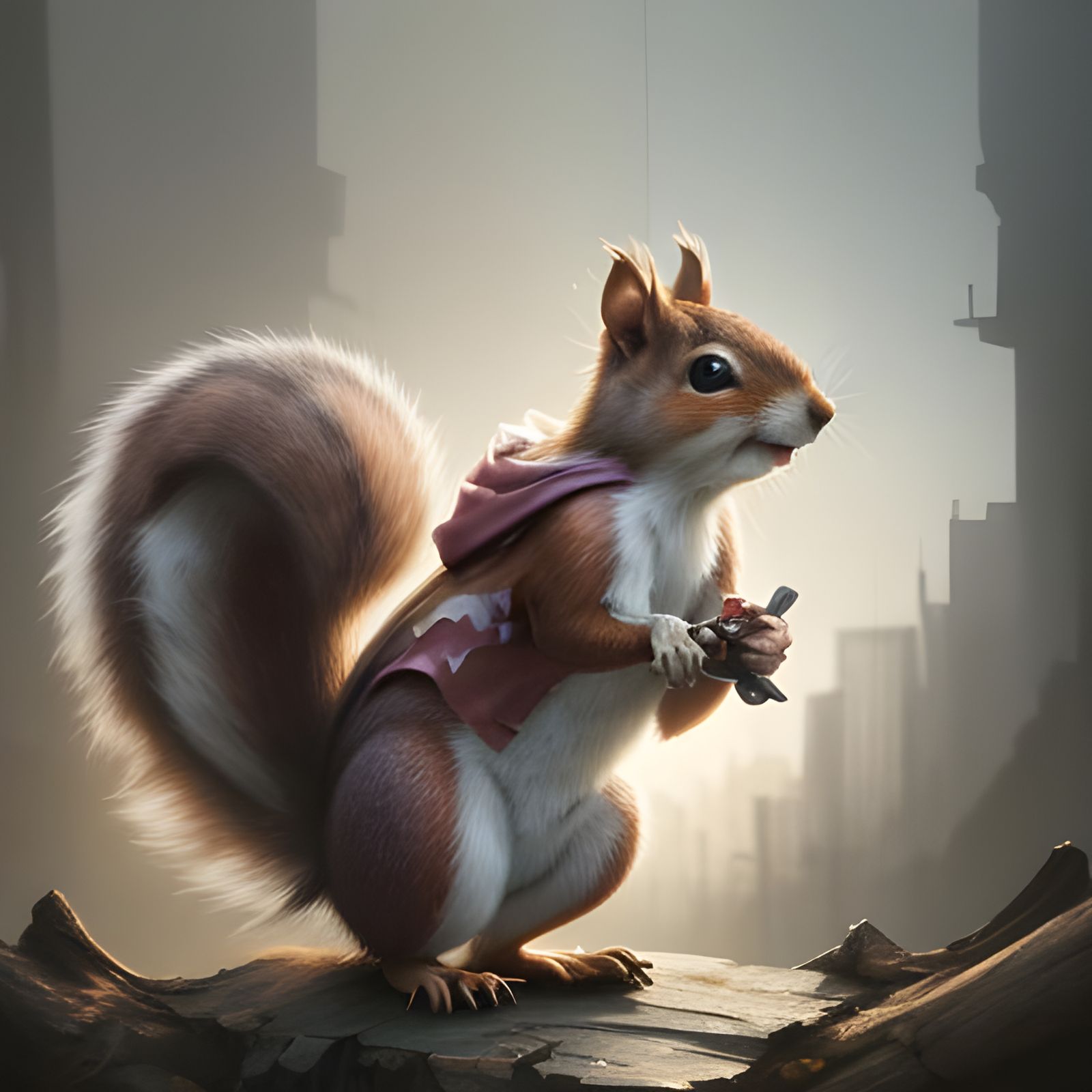 Whimsical Squirrel with Nut in Watercolour Graffiti Style