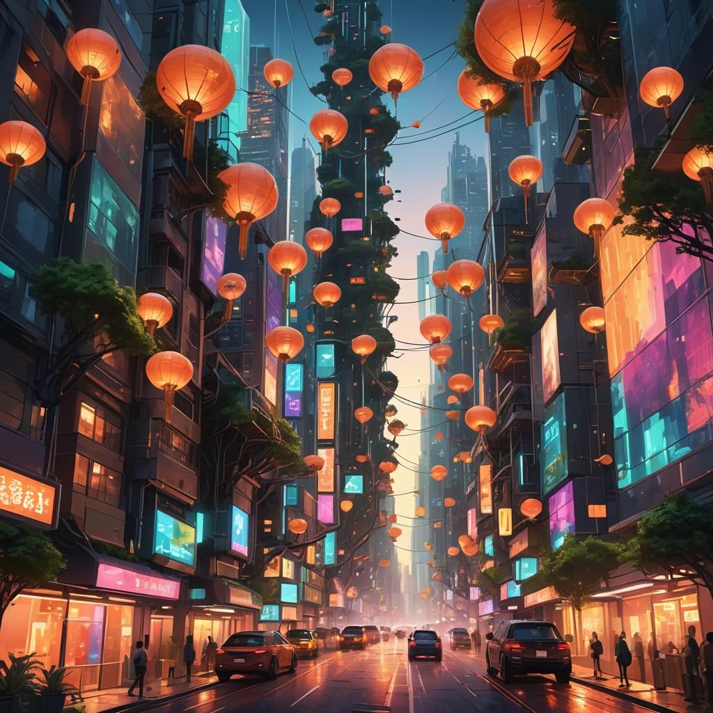 Futuristic Megacity Concept Art with Bioengineered Trees