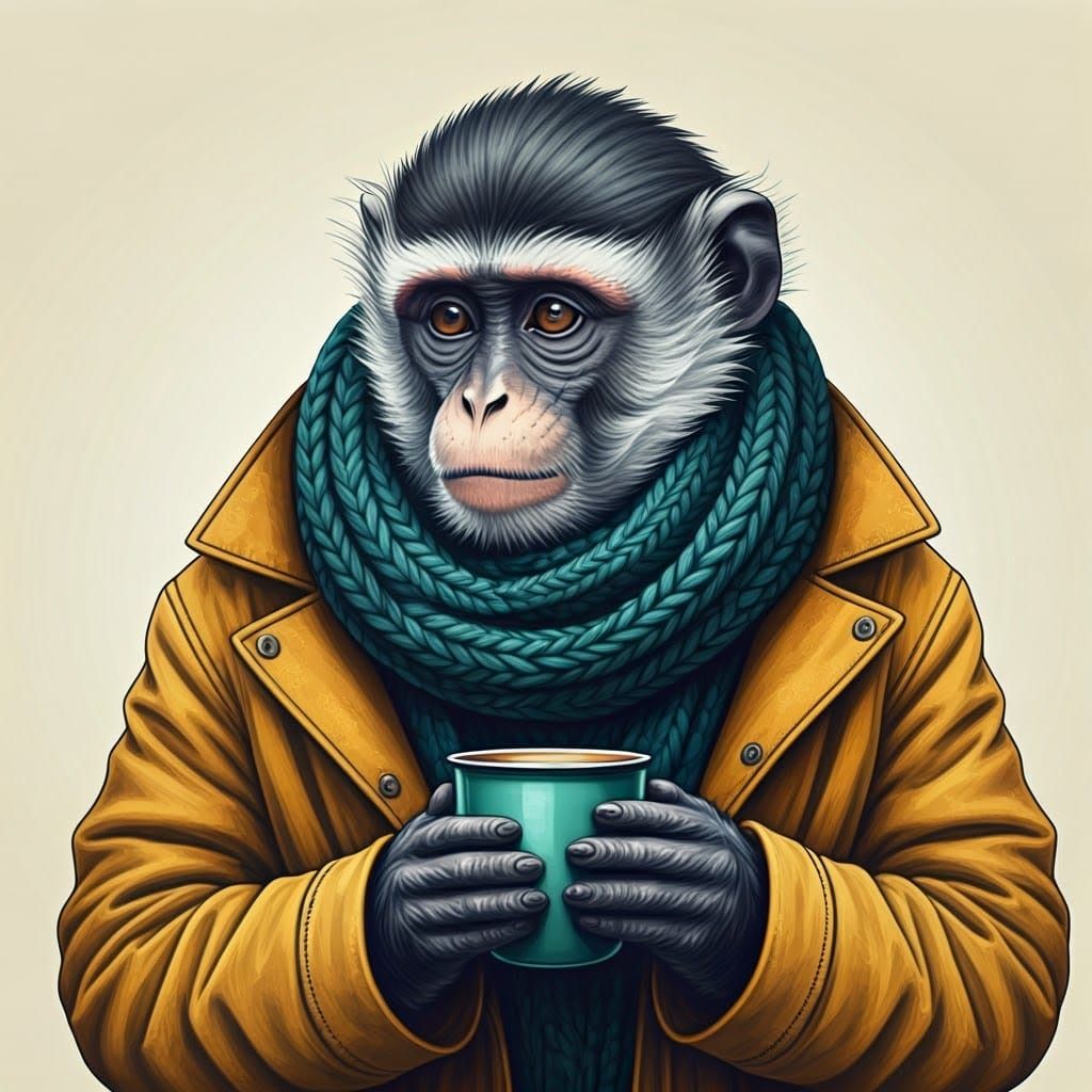 Monkey Portrait in Hand-Drawn Style