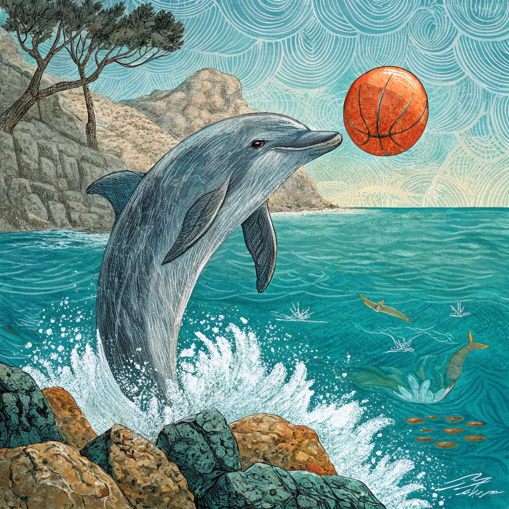 Dolphin with Ball: Abstract Expressionist Digital Art
