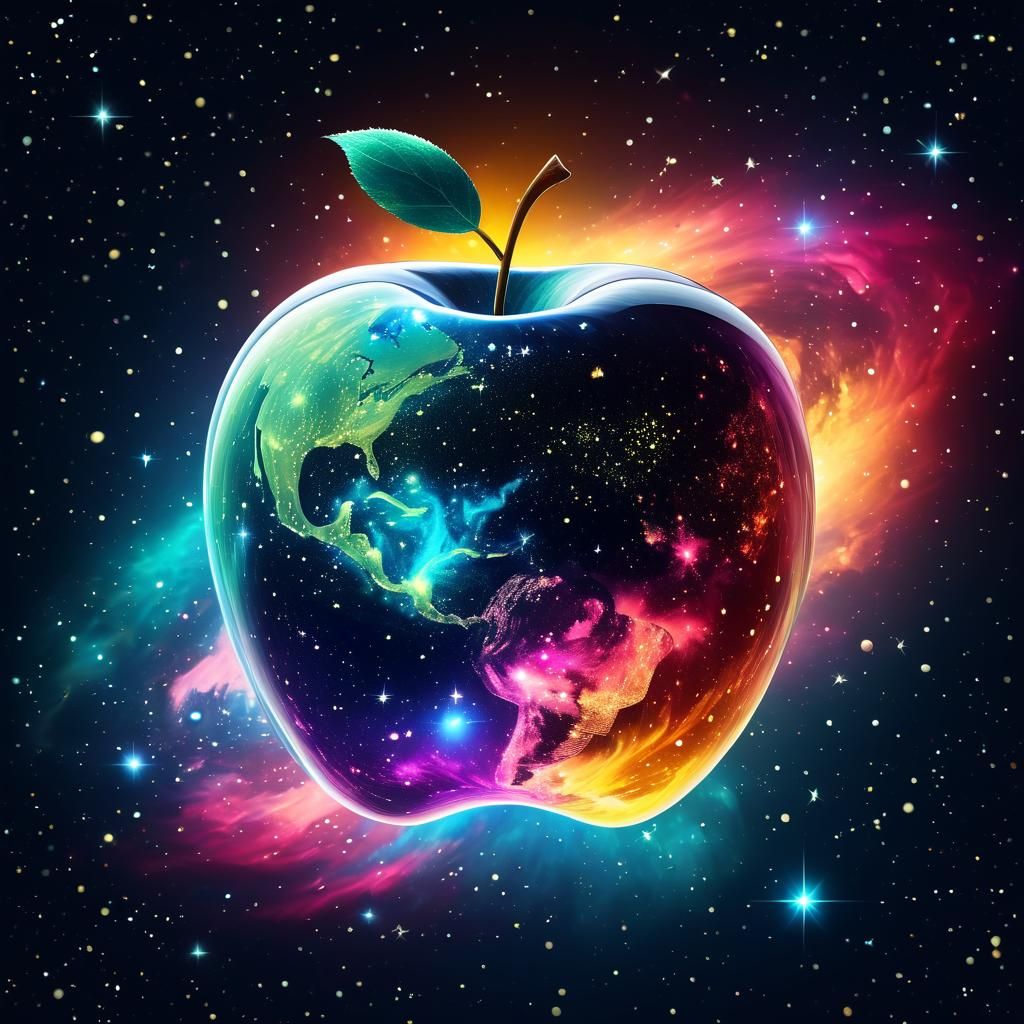 Glass Apple Floating in Starry Cosmos