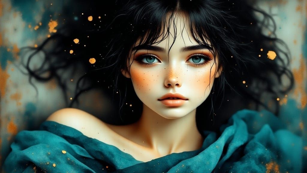 Intimate Portrait of Woman in Turquoise Fabric