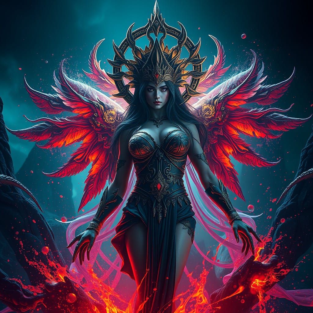 Ethereal Underworld Goddess in Vibrant Splendor