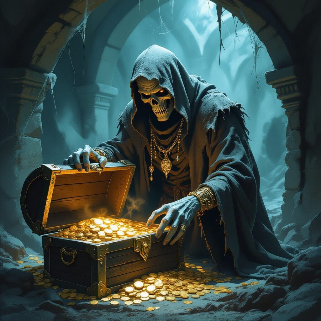 Undead Creature in Tomb, Dark Fantasy Art