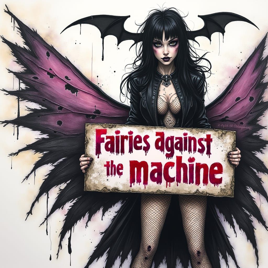 Goth-Punk Fairy Godmother in City Street, Expressive Art