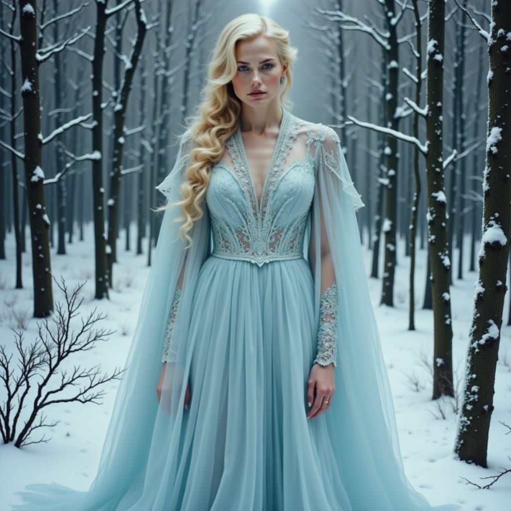 Ice Princess in Snowy Forest, in Impressionist Cyberpunk Sty...