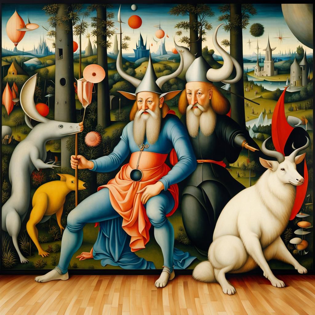 Complex Mural Painting in Hieronymus Bosch Style