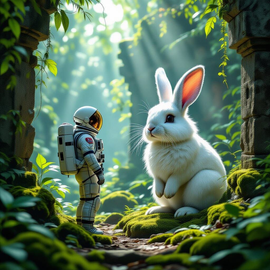 Astronaut Discovers Giant Rabbit in Ancient Jungle Ruins