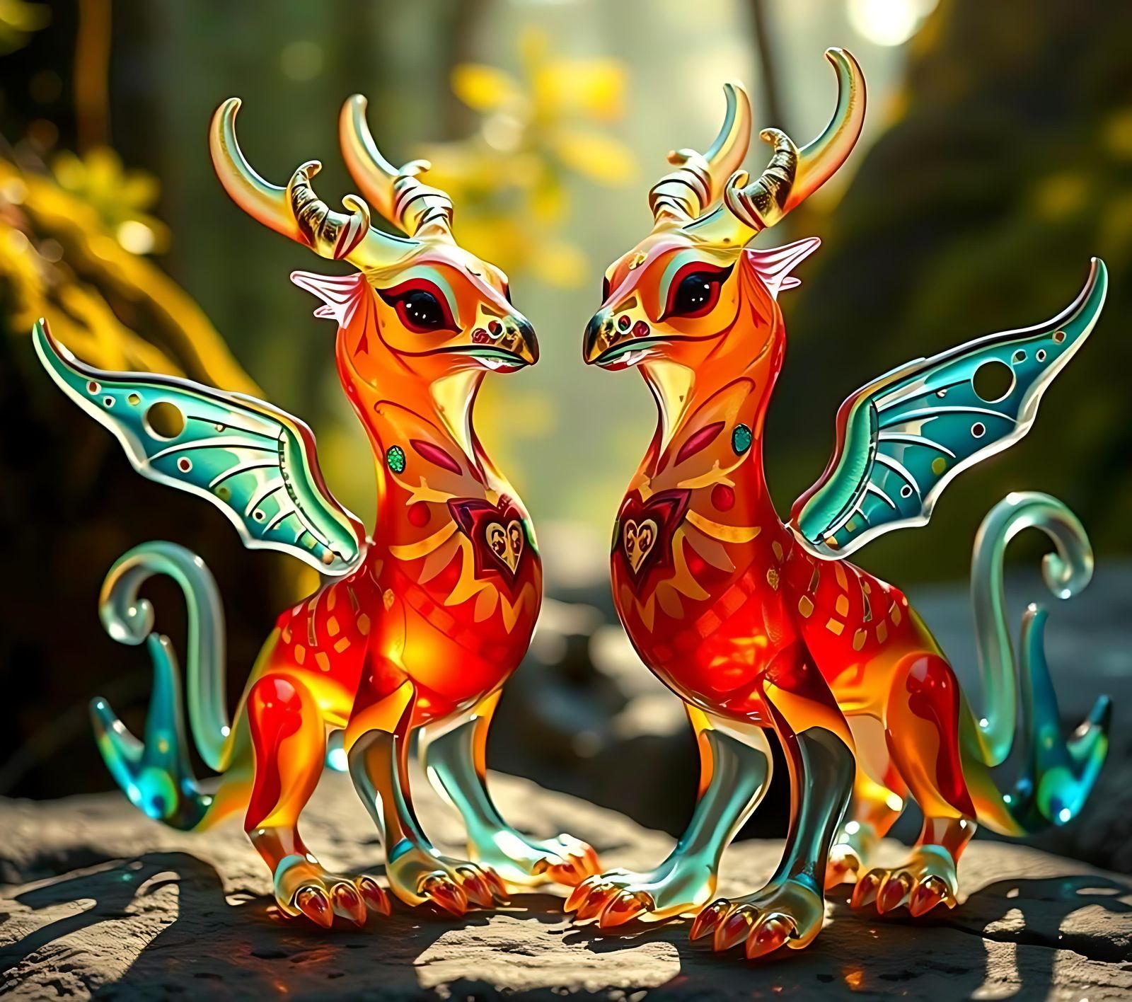Neon Glass Gryphon Alebrijes in a Maximalist Style