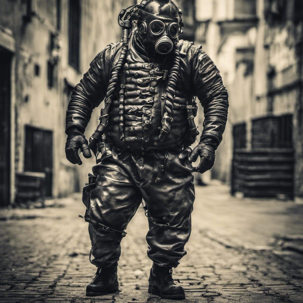 Man in Latex Gas Mask in Detailed Dungeon